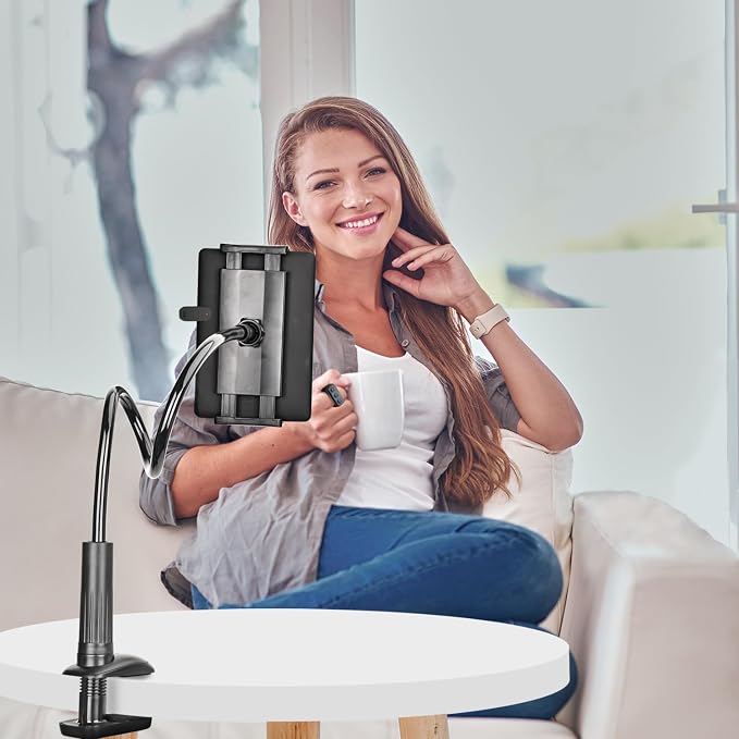 Gooseneck Tablet Holder Stand, Kindle Holder for Bed 33in Flexible Long Arm Clamp Clip Mount for iPad, iPhone, Switch, Galaxy Tabs, Kindle Fire, Phone 4.7''-11'' Tablet Devices