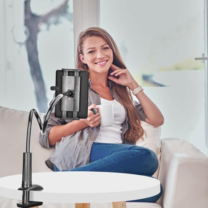 Gooseneck Tablet Holder Stand, Kindle Holder for Bed 33in Flexible Long Arm Clamp Clip Mount for iPad, iPhone, Switch, Galaxy Tabs, Kindle Fire, Phone 4.7''-11'' Tablet Devices