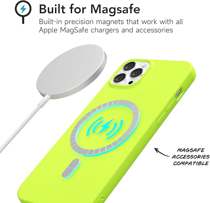 for iPhone 12/12 Pro Case Silicone Compatible with Magsafe Case, Ultra Slim Thin Magnetic Phone Cases Mag Safe, Cute Soft Rubber Gel Matte Plain Wireless Charging Cover for Women, Neon Green