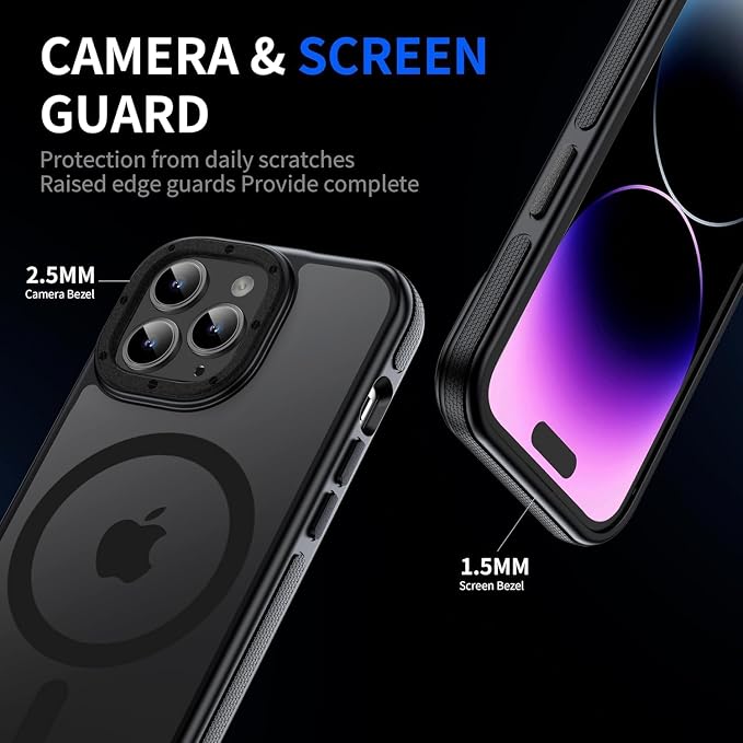 Strong Magnetic Case for iPhone 14 Pro Max [2 Tempered-Glass Screen Protectors] Compatible with MagSafe Shockproof Slim Thin Cover for 14 Pro Max Phone Case 6.7 inch,Black Set
