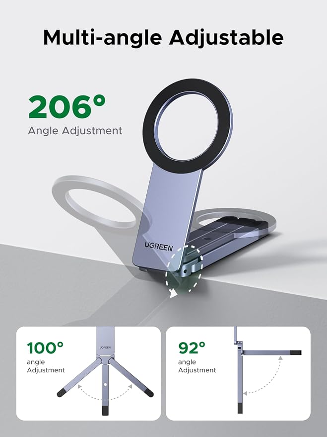 UGREEN for Magsafe Tripod 360° Rotating Adjustable Magnetic Phone Stand for 1/4'' Screw Port Compatibility with iPhone 17 16 15 14 13 12 Pro Max Air, Cell Phone StandTravel Essentials Accessories