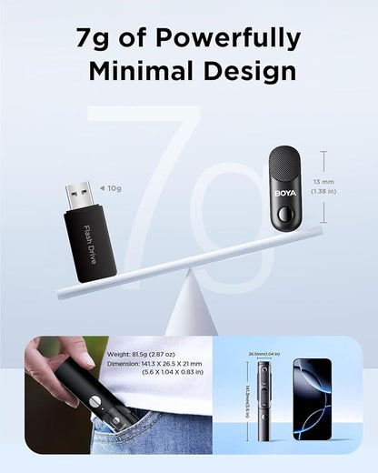 BOYA Magic USB-C Wireless Lavalier Microphone, 30Hrs Battery,328FT Los Range, Safety Track&Limiter, Ai Noise Reduction Type-C Wireless Lapel Mini Mic for Android iPhone 17/16 Audio Video Live YouTube
