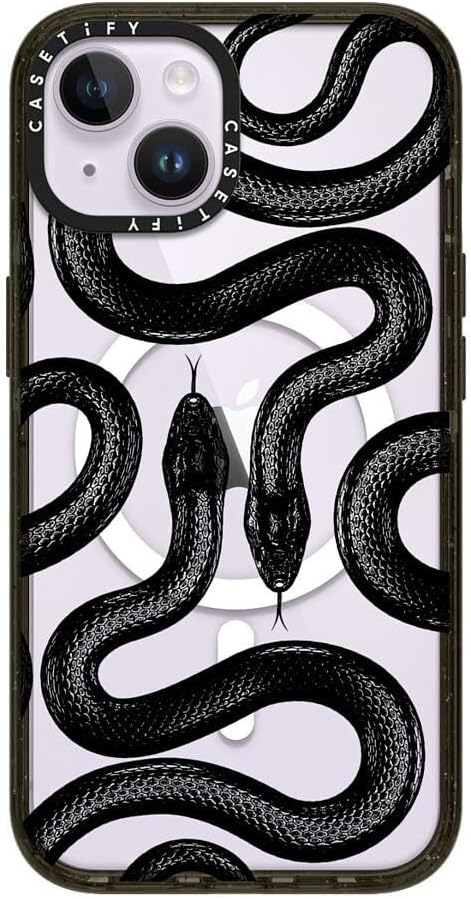 CASETiFY Impact iPhone 14 Case [4X Military Grade Drop Tested / 8.2ft Drop Protection/Compatible with Magsafe] - Black Kingsnake - Glossy Black
