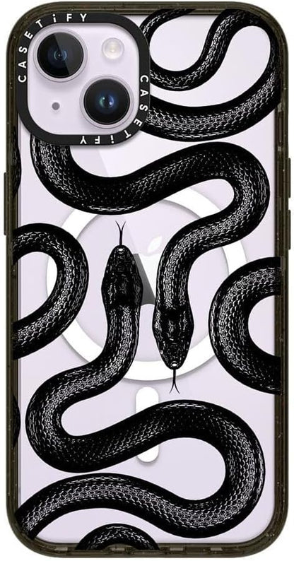 CASETiFY Impact iPhone 14 Case [4X Military Grade Drop Tested / 8.2ft Drop Protection/Compatible with Magsafe] - Black Kingsnake - Glossy Black