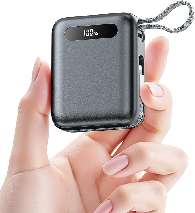 Portable Charger Power Bank, Ultra Mini 10000mAh Portable Charger with Built-in Cables, 35W Fast Charging Battery Pack, Travel Essential Compatible with iPhone 17 16 15 Samsung S22 S21 Google iPad etc