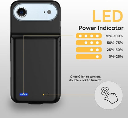Battery Case for iPhone 17 AIR, Ultra-Slim 7000mAh Portable Extended Charging Charger Case Rechargeable Battery Pack with Tempered Glass Screen Protector for iPhone 17 AIR (6.5 inch)-Black