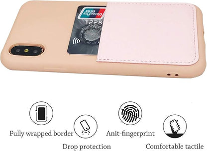Ultra Slim Liquid Silicone Case Compatible for iPhone Xs/X 10(5.8 inch) with Card Holder Slot Ultra-Slim Thin Soft Wallet Cover Compatible for iPhone XS/X/11 with Screen Protector(Pink)