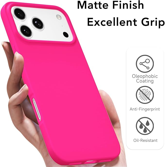 for iPhone 17 Pro Max Case Silicone Compatible with Magsafe Case, Ultra Slim Thin Magnetic Phone Cases Mag Safe, Cute Soft Rubber Gel TPU Matte Plain Wireless Charging Cover for Women, Hot Pink