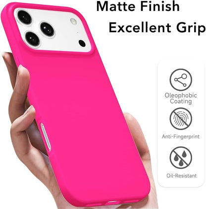 for iPhone 17 Pro Max Case Silicone Compatible with Magsafe Case, Ultra Slim Thin Magnetic Phone Cases Mag Safe, Cute Soft Rubber Gel TPU Matte Plain Wireless Charging Cover for Women, Hot Pink