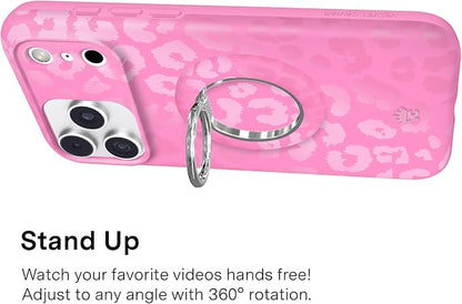 VELVET CAVIAR Compatible with MagSafe Phone Grip 2.0 | Cute Magnetic Ring Holder | Finger Loop Kickstand | Pop On Accessory for iPhone 17, 16, 15, 14, 13, 12 | Hot Pink Leopard