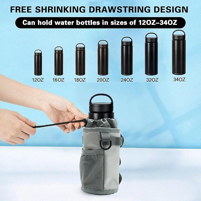 Bike Handlebar Water Bottle Holder, Fits Cups Diameter Less Than 3.6in/9cm, No-Screw Installation,Insulated, with Adjustable Fasteners, Shoulder Strap and Phone Storage Bag (3, 2Black+1Gray)