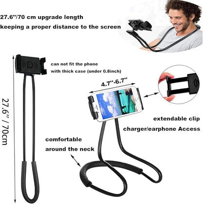 Cell Phone Stand Hanging on Neck Upgraded, Hands-Free Mobile Phone Holder Clip on Bed/Table 360° Rotation iPhone Tablet Mount Bracket, 27.6''/70 cm Length for 4.7''-6.7'' Screen