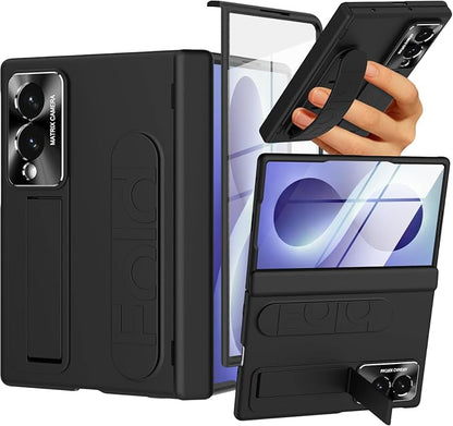 NINKI Wrist Strap for Samsung Galaxy Z Fold 8 Case with Kickstand & Screen Protection, Shock-Absorption Hinge Protector for Galaxy Z Fold 8 Phone Case with Handle for Samsung Z Fold 8 Cover Mens Black