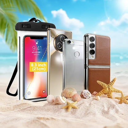 Waterproof Phone Pouch 2 Pack, IPX8 Universal Phone Dry Bag Case Floating Swimsuit Protector for Beach, Travel Essentials, Black+Pink