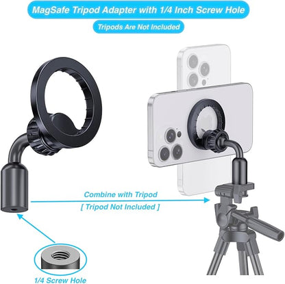 Magnetic Tripod Mount Holder for MagSafe [Upgraded Metal], iPhone Tripod Mount Adapter with 1/4” Screw Hole, Magnetic Phone Tripod Holder Adapter for iPhone 17/16/15/14/13/12 Series