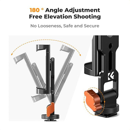 K&F CONCEPT Metal Phone Tripod Mount, Universal Smartphone Stand with 2 Cold Shoe Mount, Adjustable Cellphone Holder for Horizontal and Vertical Shooting, Compatible with iPhone/Samsung and All Phones
