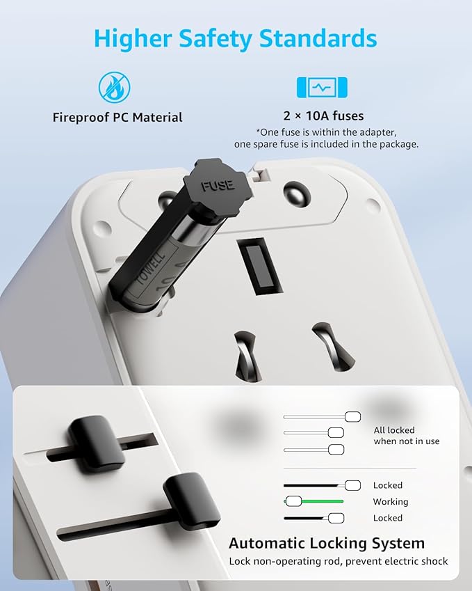 “Air” Universal Travel Adapter 2 USB-C＆ 2 USB-A Cover 200+ Countries | PD 25W, International Plug Adapter, All in One Portable Adapter, NOT A Voltage Converter, for USA, UK, EU, AU (White)