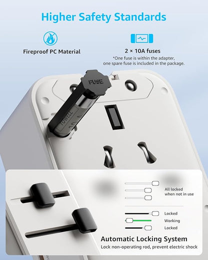 “Air” Universal Travel Adapter 2 USB-C＆ 2 USB-A Cover 200+ Countries | PD 25W, International Plug Adapter, All in One Portable Adapter, NOT A Voltage Converter, for USA, UK, EU, AU (White)