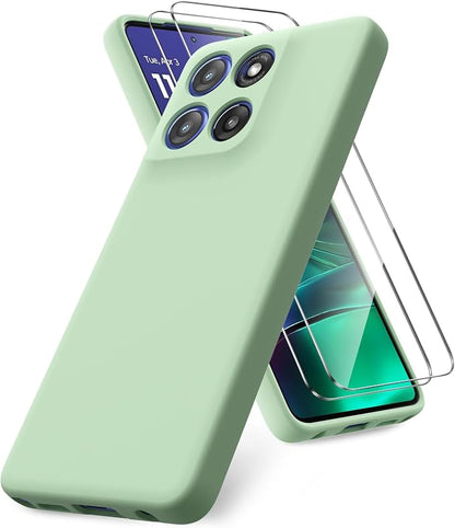 Case for Motorola Moto G Stylus 5G 2025, 2 Pack Tempered Glass Screen Protectors, Soft TPU Liquid Silicone Shockproof Gel Case-Matcha Green