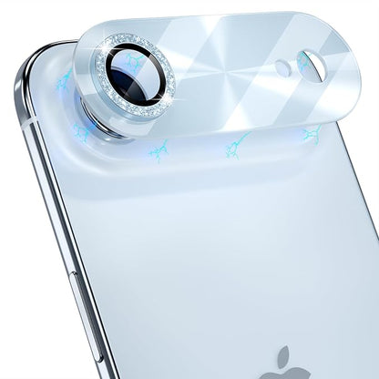 Choiche Compatible for iPhone 17 Air Camera Lens Protector, Bling Camera Cover with 9H Tempered Glass Lens Screen Protector Metal Ring Decoration Accessories 6.5-inch (Light-Sky blue)