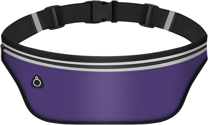 UltraSlim Fanny Packs for Women Men Slim Running Belt Waist Pack Runners Bag Waterproof Money Belt (Purple)