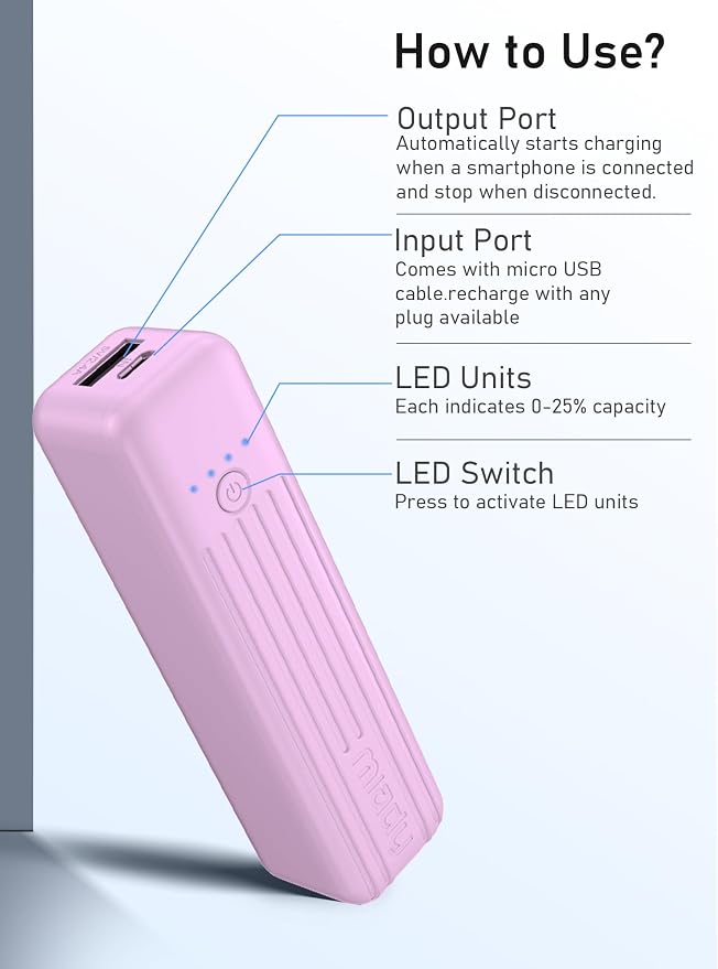 Miady 2-Pack Small Portable Charger 5000mAh Power Bank Travel Battery Pack | Dual USB丨Pocket Size丨Lightweight丨for Backpack丨Compatible with iPhone Android丨18.5Wh丨Flight-Safe丨Ultra-Compact丨Green+Purple