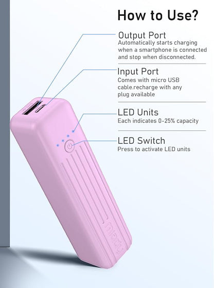 Miady 2-Pack Small Portable Charger 5000mAh Power Bank Travel Battery Pack | Dual USB丨Pocket Size丨Lightweight丨for Backpack丨Compatible with iPhone Android丨18.5Wh丨Flight-Safe丨Ultra-Compact丨Green+Purple