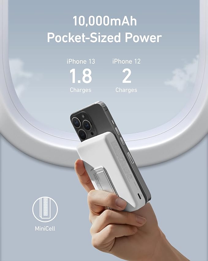 Anker 633 Magnetic Battery, 10,000mAh Wireless Portable Charger, 20W USB-C Power Bank with Stand, Magsafe-Compatible for iPhone 16/15/14 Series (White)