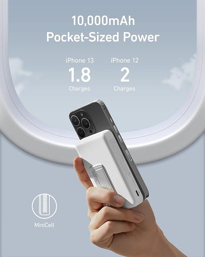 Anker 633 Magnetic Battery, 10,000mAh Wireless Portable Charger, 20W USB-C Power Bank with Stand, Magsafe-Compatible for iPhone 16/15/14 Series (White)