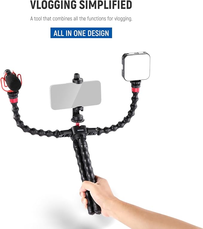 NEEWER T91 Flexible Tripod for iPhone Mini Cellphone Tripod Stand for Vlog, Magic Arms/Shutter/Phone Clamp/Action Camera Mount Compatible with GoPro