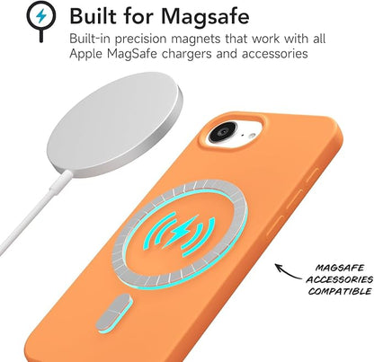 for iPhone 17e 16e Case Silicone Compatible with Magsafe Case, Ultra Slim Thin Magnetic Phone Cases Mag Safe, Cute Soft Rubber Gel TPU Matte Plain Wireless Charging Cover for Women, Neon Orange