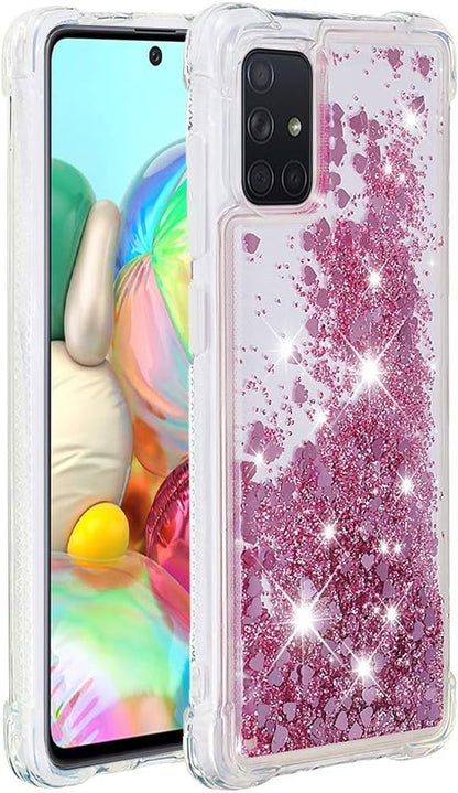 Bumper Case für Galaxy A71 Bling Rose Gold, Women Girls Liquid Protective Cover TPU Silicone Bumper Phone Case Glitter Floating Quicksand Shell Shockproof Scratch Compatible with Samsung Galaxy A71