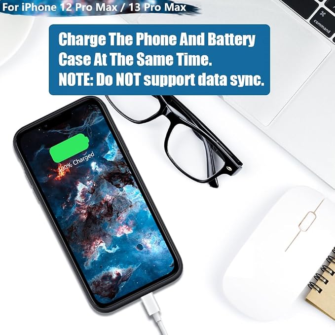 Battery Case for iPhone 12 Pro Max/iPhone 13 Pro Max, 6000mAh Rechargeable Extended Battery Charging Charger Case, Add 100% Extra Juice (6.7 Inches) Black