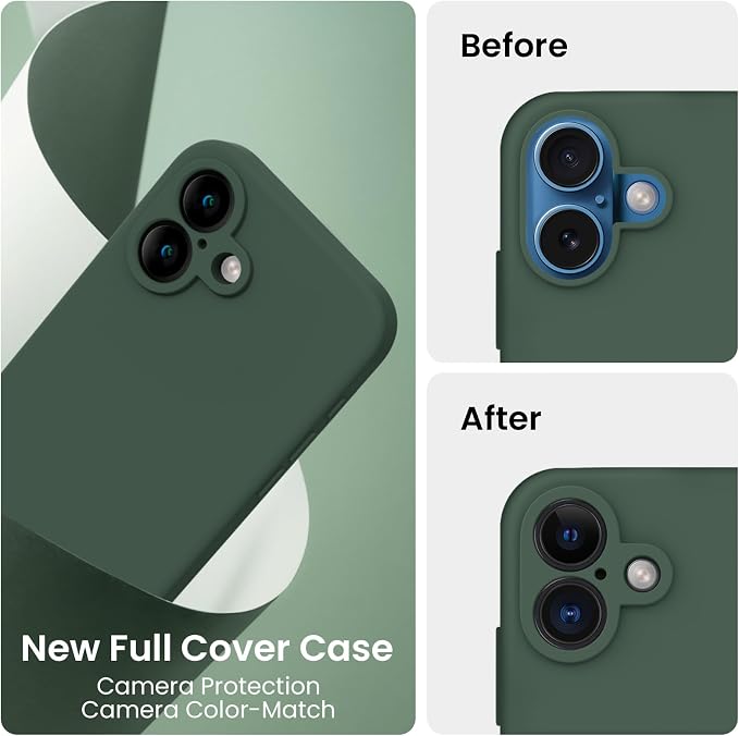 FireNova Designed for iPhone 16 Plus Case, Silicone Upgraded [Camera Protection] Case, Soft Anti-Scratch Microfiber Lining Inside, 6.7 inch, Alpine Green
