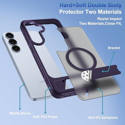 RMOCR for Samsung Galaxy S25 Plus Case with Screen Protector+Lanyard Wrist Strap,Magnetic Translucent Matte Rugged Slim Phone Cover Built in Invisible Kickstand [Fit for MagSafe],2025 Purple