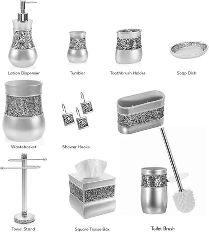 Creative Scents Crackled Glass Silver Hand Soap Dispenser for Bathroom, Decorative Countertop Lotion Dispenser, Elegant Liquid Soap Dispenser with Sturdy Pump for Classic Bathroom Décor