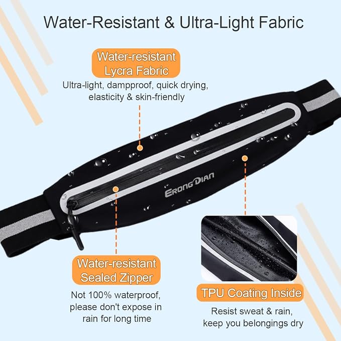 Slim Running Belt for Men, Water Resistant Fanny Pack for Women, Cell Phone Holder for Running Walking Cycling, Adjustable No Bounce Running Waist Pack for iPhone 17 16 15 Samsung - Black