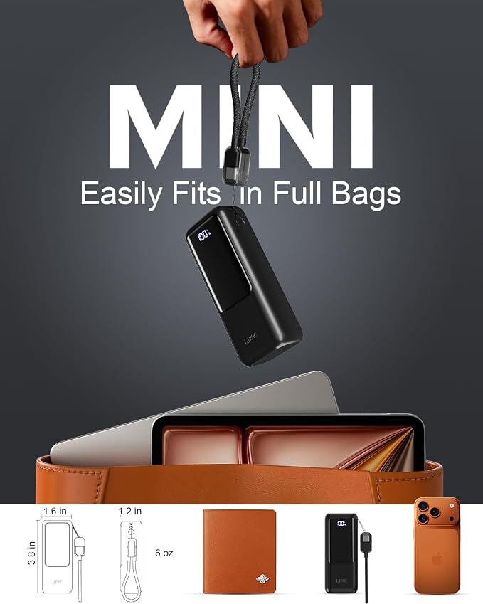 Mini Portable Charger,Small 22.5W PD Power Bank,10000mAh USB C in&Out Fast Charging Pocket Size Battery Pack,Travel Essentials Phone Charger for iPhone 17 16 15 Pro Air,Samsung S24,Android,iPad etc
