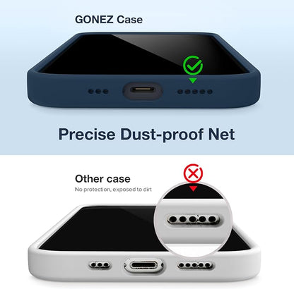 GONEZ Magnetic for iPhone 14 Case, Compatible with Magsafe, with Screen Protector + Camera Protector, Anti-Scratch Microfiber Lining, Liquid Silicone Shockproof Protective Phone Case, Dark Blue