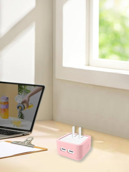Case for Apple 35W Dual USB-C Port Compact Power Adapter, FJIASTB Kids-Friendly Soft Silicone Protective Cover, Shockproof (Pink)
