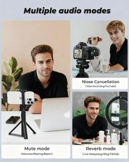 3 in 1 Mini Wireless Lavalier Microphone for iPhone/Android/Camera,328ft Transmission, 18H Battery Life, Noise Reduction Lapel Mic for Record Interview, Vlogs, YouTube, Tiktok