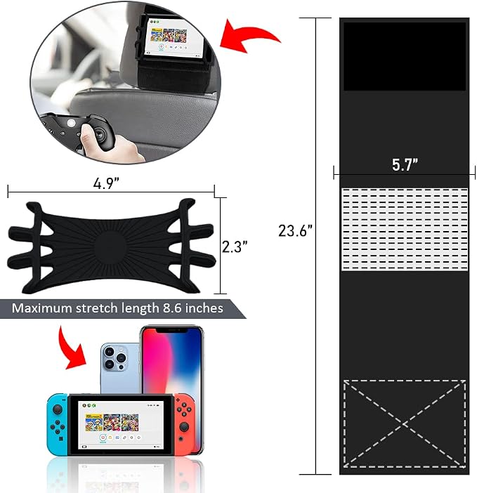 Phone Holder Car, Truck Tablet Headrest Mount, Universal Car iPad Holder with Silicone Net for All Kindle Fire, iPhone and Tablet with - Black (Small Silicone Net (3.5''-7.5''))