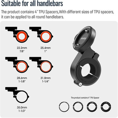Bike Phone Mount,Motorcycle Phone Holder with Universal Adapter,Out Front Bicycle Handlebar Mount for Mountain Road EBike,Scooter,Moto,MTB,Quick Release Attach/Detach-Black【Series C - 1st Gen】