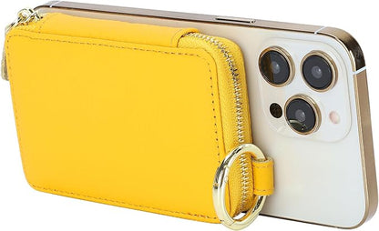 Cavor Compatible with MagSafe Wallet Genuine Leather Cash Wallets for Women, Magnetic Phone Wallet for iPhone 17 Pro Max/16/15/14/13/12, id Credit Card Holder with Mag safe Keychain-Yellow