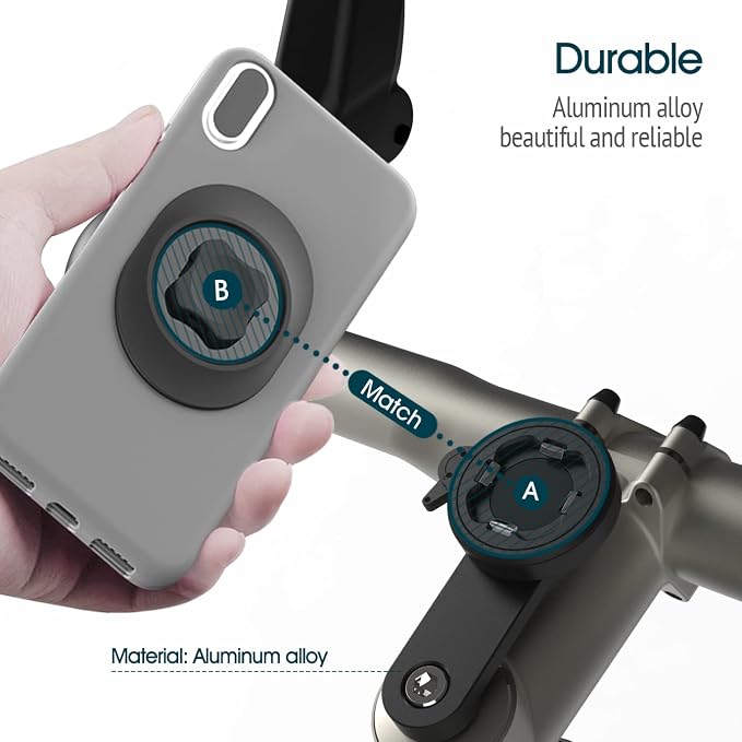 Bike Stem Phone Mount with Quad Safety Buckles – CNC Aluminum Center Holder for iPhone & Android | Quick Install | Anti-Shake Clamp for MTB/Road/Mountain