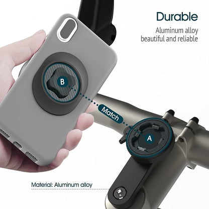 Bike Stem Phone Mount with Quad Safety Buckles – CNC Aluminum Center Holder for iPhone & Android | Quick Install | Anti-Shake Clamp for MTB/Road/Mountain