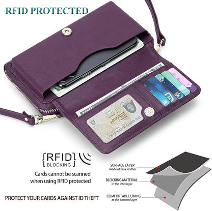 Peacocktion Crossbody Bags for Women RFID Wristlet Wallets Travel Vegan Leather Small Clutch Purses with Phone Pocket Zipper