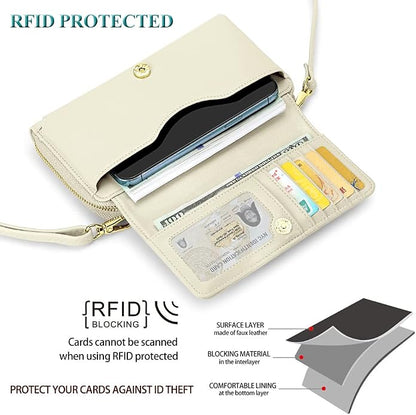 Peacocktion Crossbody Bags for Women RFID Wristlet Wallets Travel Vegan Leather Small Clutch Purses with Phone Pocket Zipper