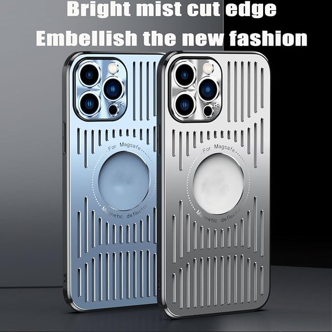 Curranet Metal Heat Dissipation Breathable Case for iPhone,The Metal Hollowed-Out Cooling Case is Suitable for iPhone (16plus,Blue)