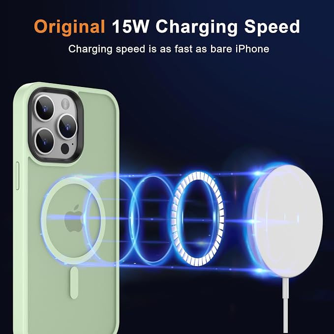 MOCCA Strong Magnetic for iPhone 14 Pro Max Case [Compatible with Magsafe] [10FT Military Grade Protective] Translucent Matte Slim Shockproof Case for iPhone 14 Pro Max 6.7" -Light Green